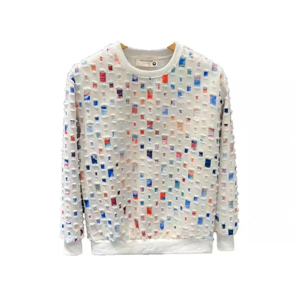 Round Neck Sweatshirt Men Spring Autumn Sportswear broken hole Pullover New Casual Fashion Hip Hop Hoodies Streetwear Top