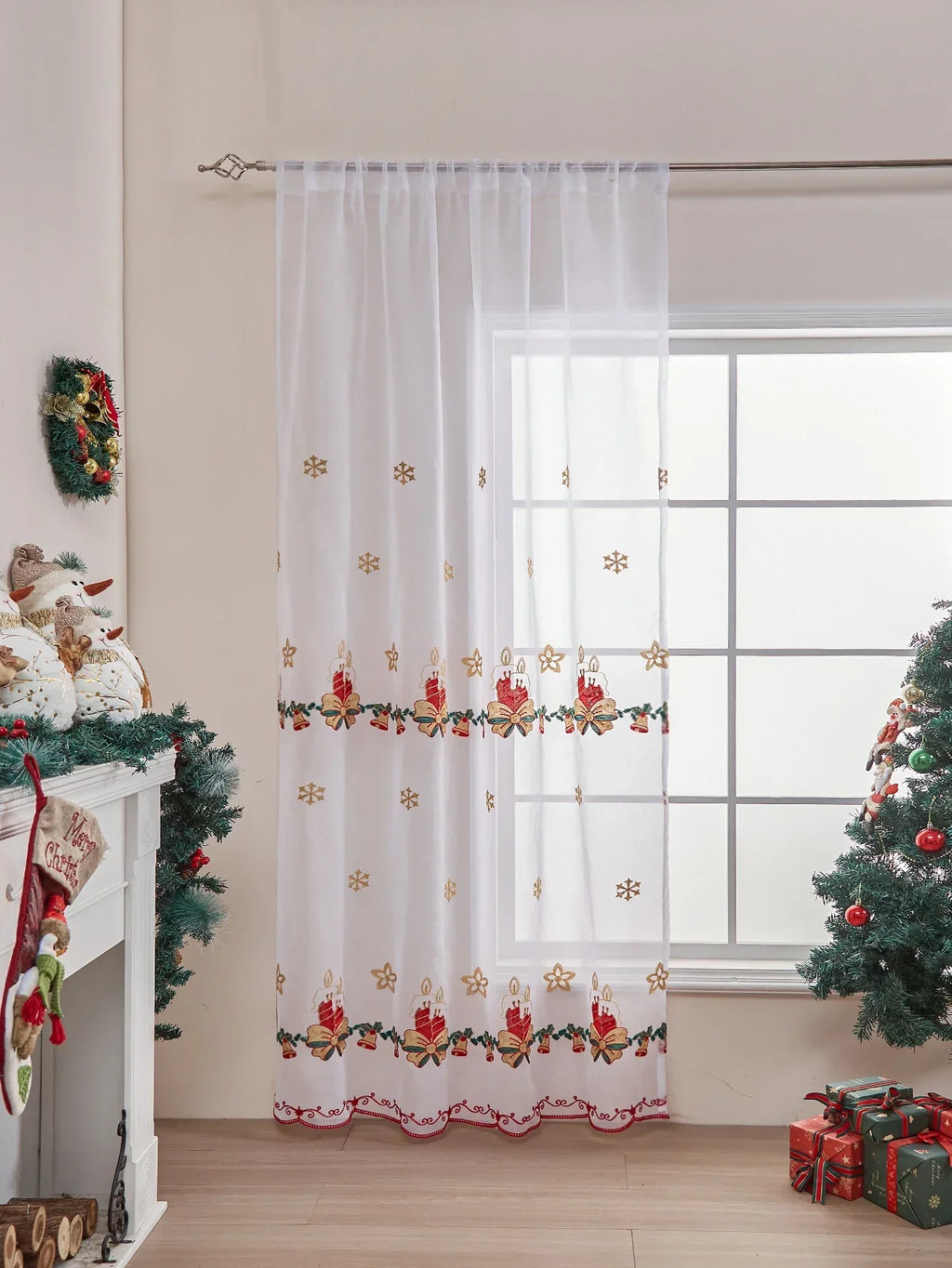 New Style of Snowflake Embroidered Window Screen Sweet Christmas Tulle Curtains Living Room Bedroom Transparent Yarn