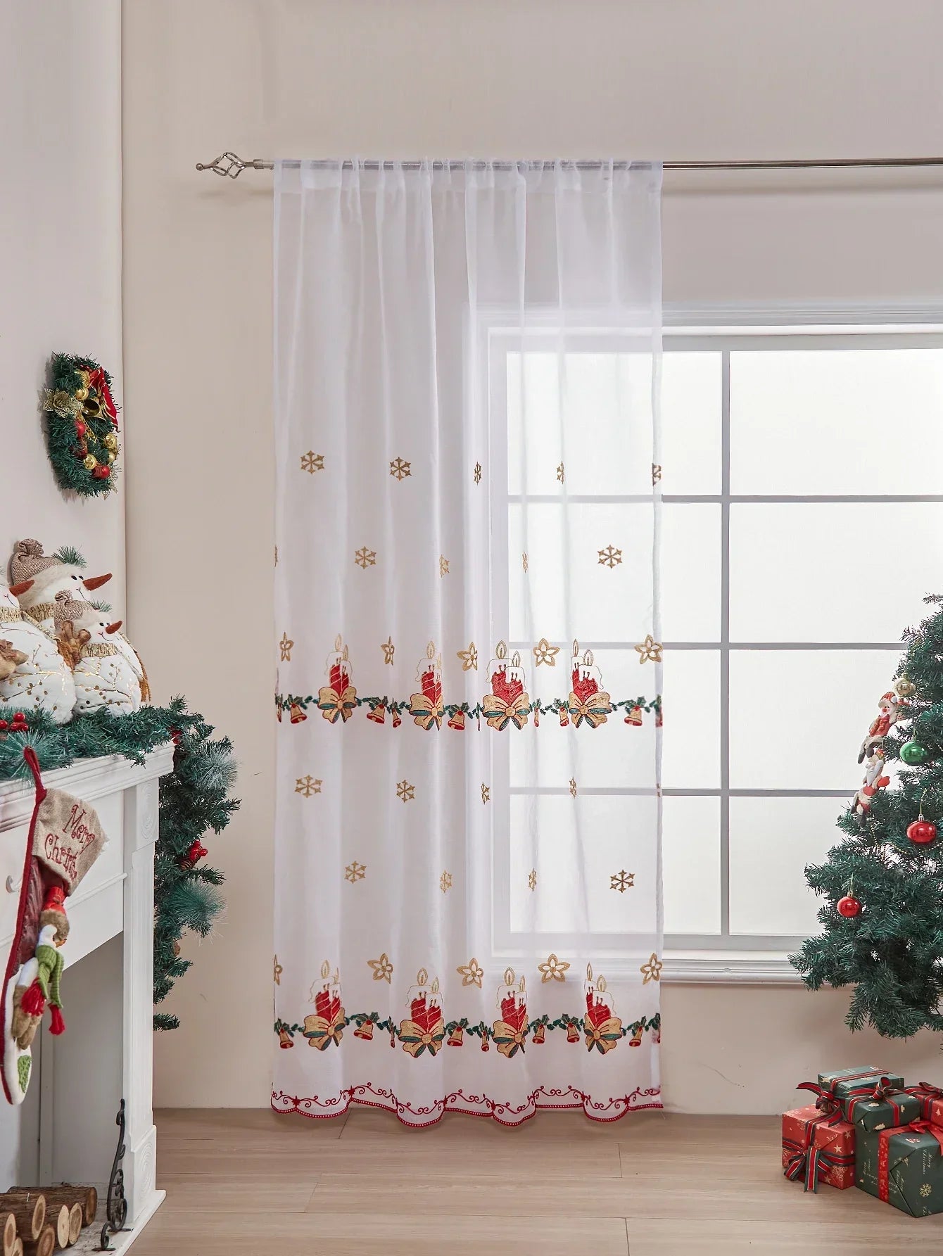 New Style of Snowflake Embroidered Window Screen Sweet Christmas Tulle Curtains Living Room Bedroom Transparent Yarn