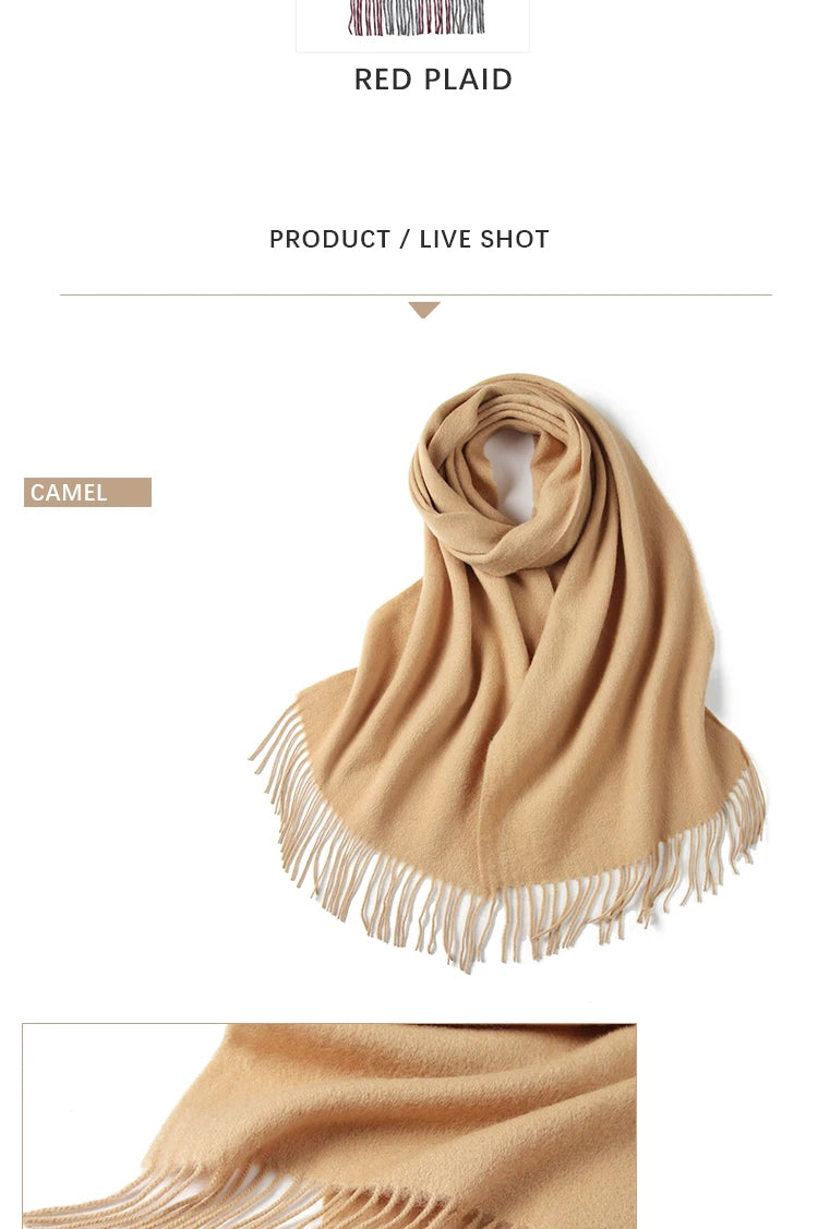 LONGMING 100% Merino Wool Knitted Shawl New Women Autumn Fashion Classic Plaid Solid Scarf Winter Warm Knottable Muffler for Man