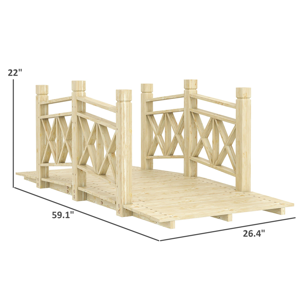 5 ft. Wood Garden Bridge with Safety Handrails Backyard