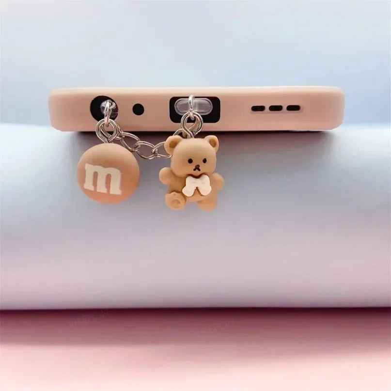 Cute Little Bear Phone Dust Plug Pendant for iPhone Samsung Xiaomi Type-C/iOS /Micro USB  Interface Cell Dust Plug Accessories