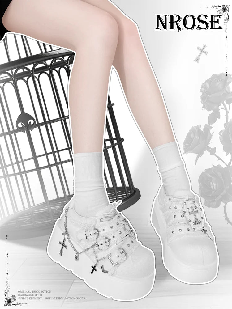 Y2K Subculture Dark Punk Style Denim Platform Muffin Shoes