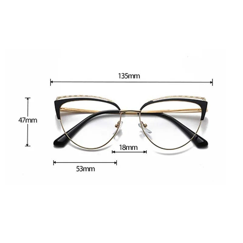2024 Anti-blue Light Women Cat Eye Eyewear Luxury Metal Frame Oversized Optical Spectacle Eyeglasses Female Vintage Glasses