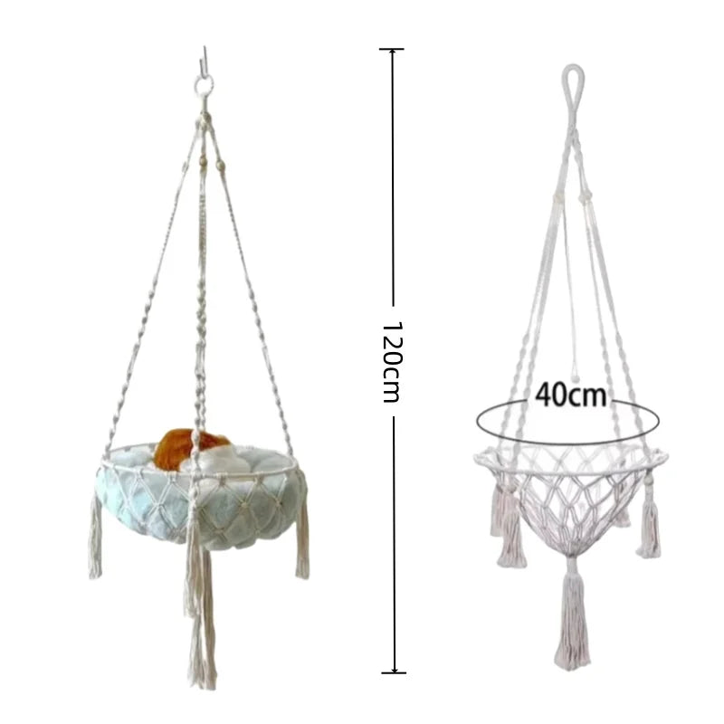 New Pet Hammock Cat Swing Hand Woven Cotton Rope Cats Hanging Basket  Kitten Hanging String Den Indoor Pend Nest Pets Supplies