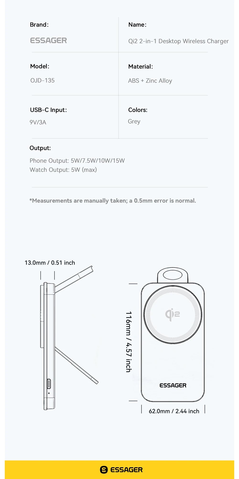 Essager Qi2 Magnetic Wireless Charger 15W 2 in 1 Foldable Fast Charging Station Holder for ihone 16 15 14 IWatch Ultra Airpods