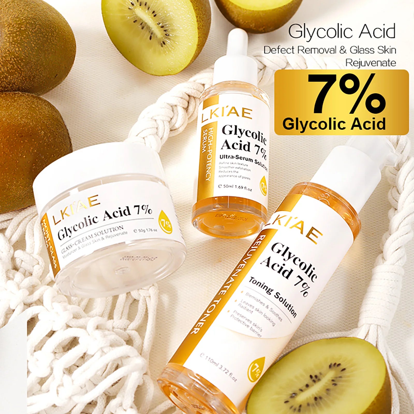 LKIAE Glycolic Acid Brightening Skin Care Set, Reduce Dark Spots, Unclog Pores, Clean Skin, Whitening Kit For All Skin Types