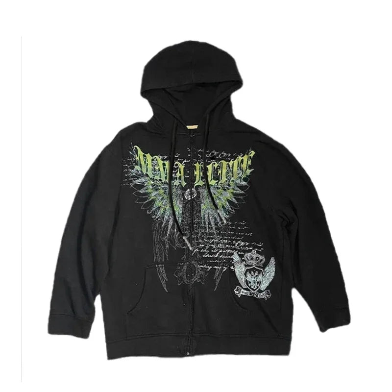 Woman Hoodie Goth Vintage Hoodies Y2K Grunge Graphic Long Sleeve Hooded Sweatshirt Harajuku Japanese Aesthetic Korean Korean