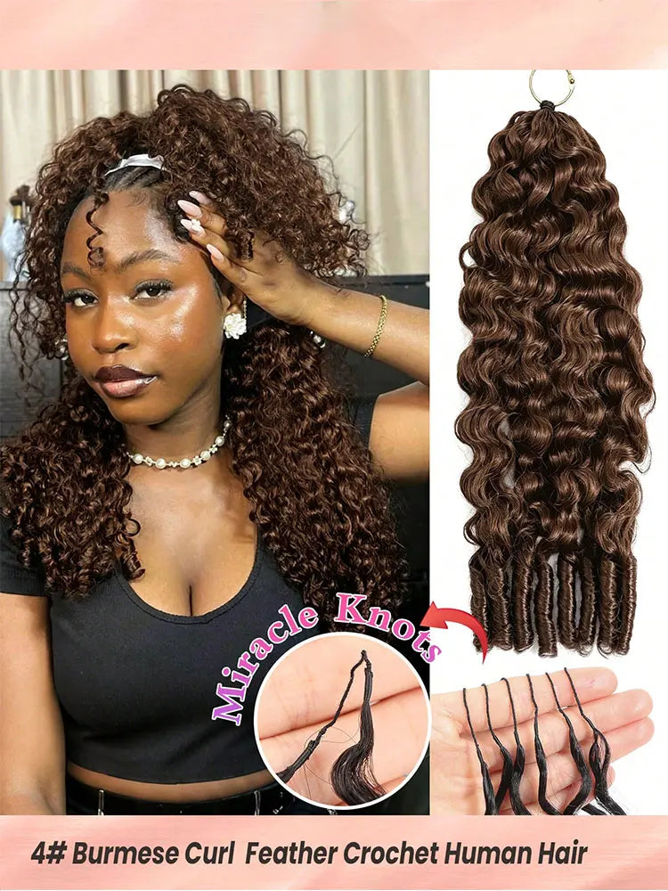 30 Inch Chocolate Brown Burmese Curly Human Hair Knotless Crochet