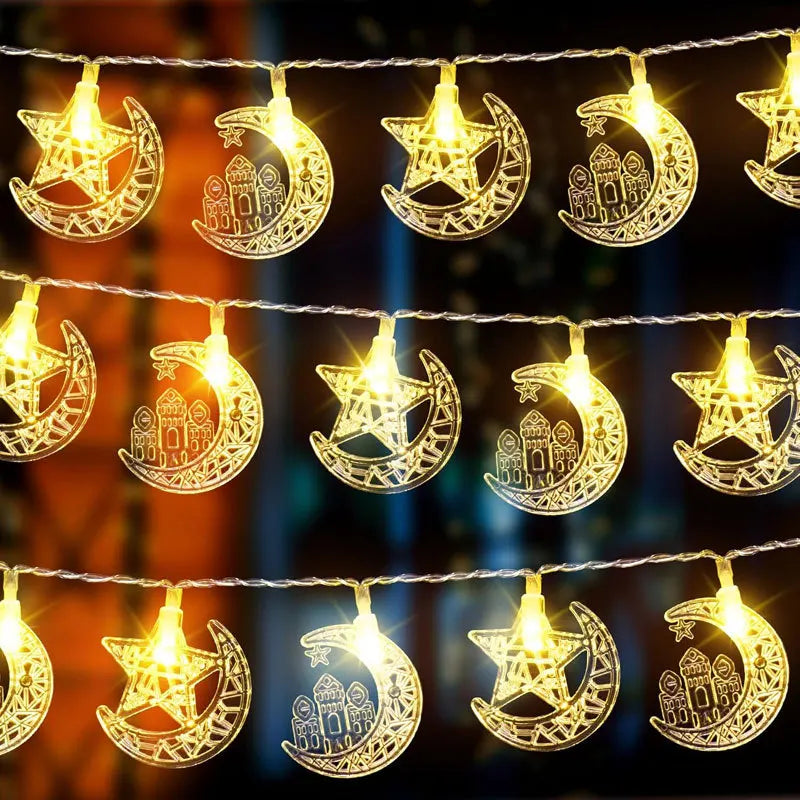 1.5M 10LED Gold EID Mubarak String Lights Moon Star Castle Pendant Light Ramadan Home Decoration 2026 Islam Muslim Party Decor