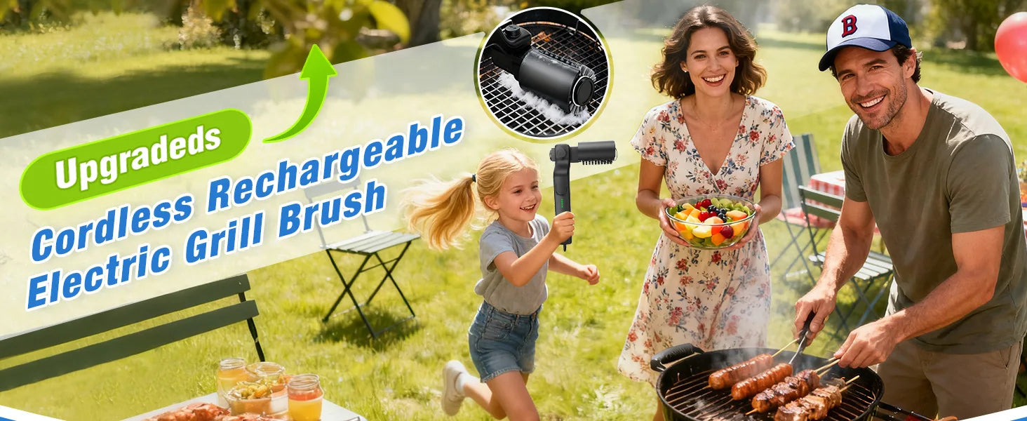 Electric Rotary Grill Brush Wireless Stainless Steel BBQ Cleaner Brush 3-Speed Power Control for Outdoor Gril BBQ Accessoires