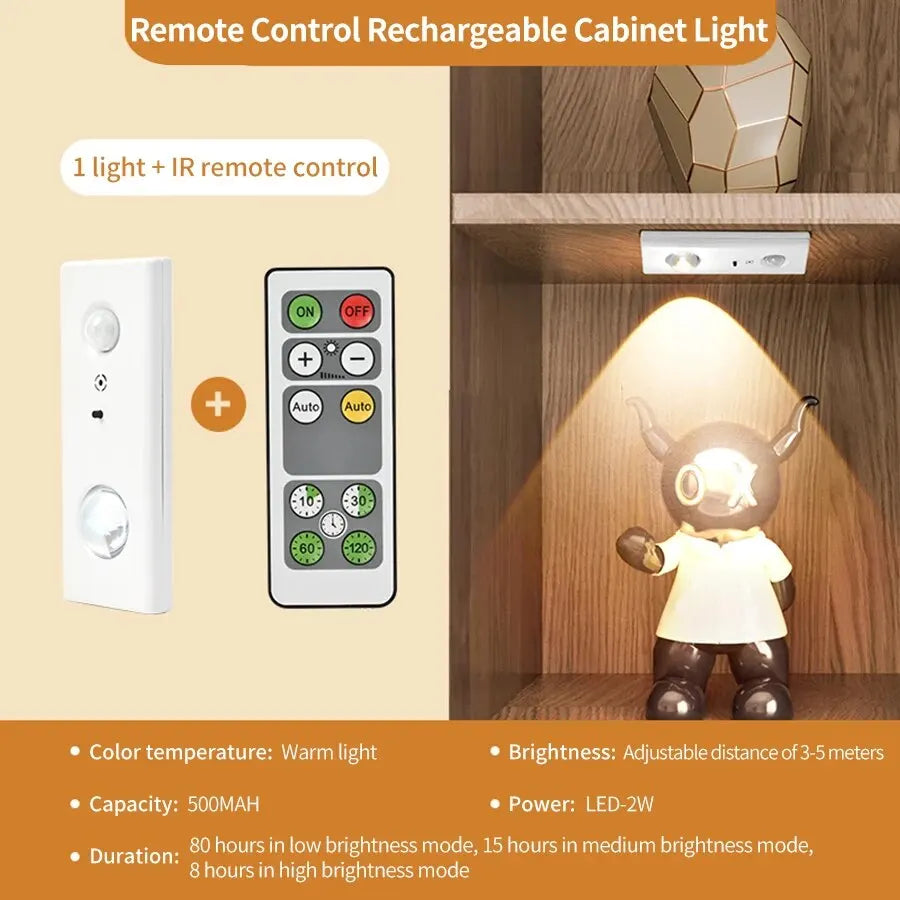 LED Cabinet Light Night Light Lamp PIR Sensor Magnetic Kitchen Night Lights USB Rechargeable Remote Control Dimmable Work Lamp