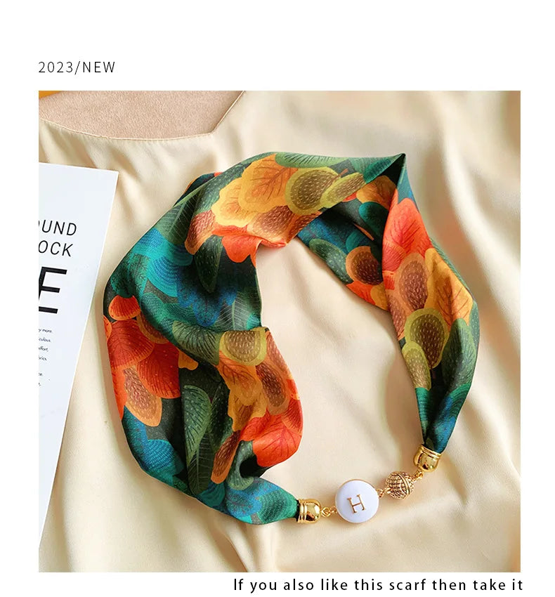 Imitation Silk Scarf Magnetic Buckle Necklace Pendant Wearing Spring and Autumn Cervical Protection for Women