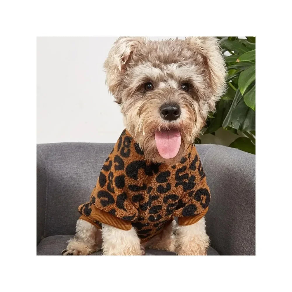 Puppy Pullover Dogs Pet Sweater Winter Leopard Print French Bulldog Winter Warm Sweater Pet Apparel Dog Clothing Kurtka Dla Psa