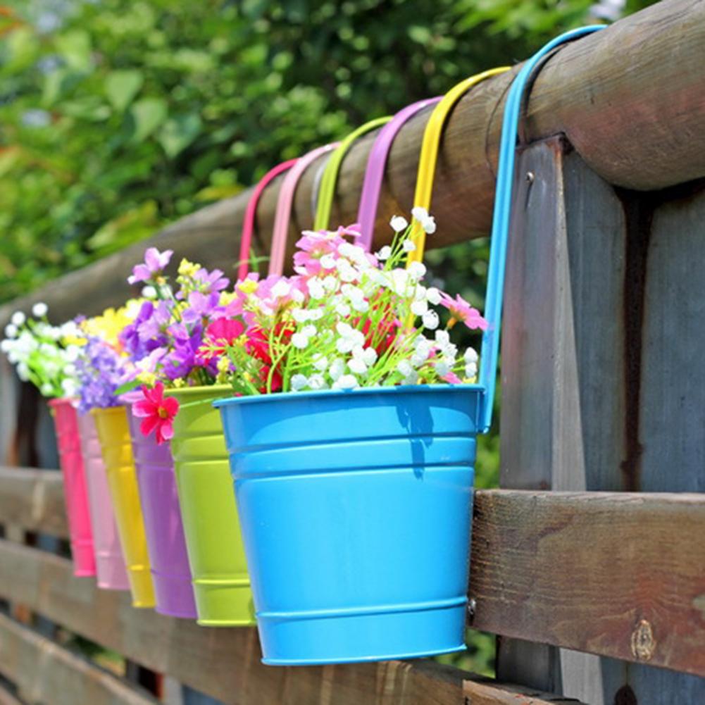 Hanging Flower Pot Natural Style Iron Metal Bucket Balcony Courtyard Home Decor Cafe Hook Wall Pot Flower Pot Garden Decoratiom