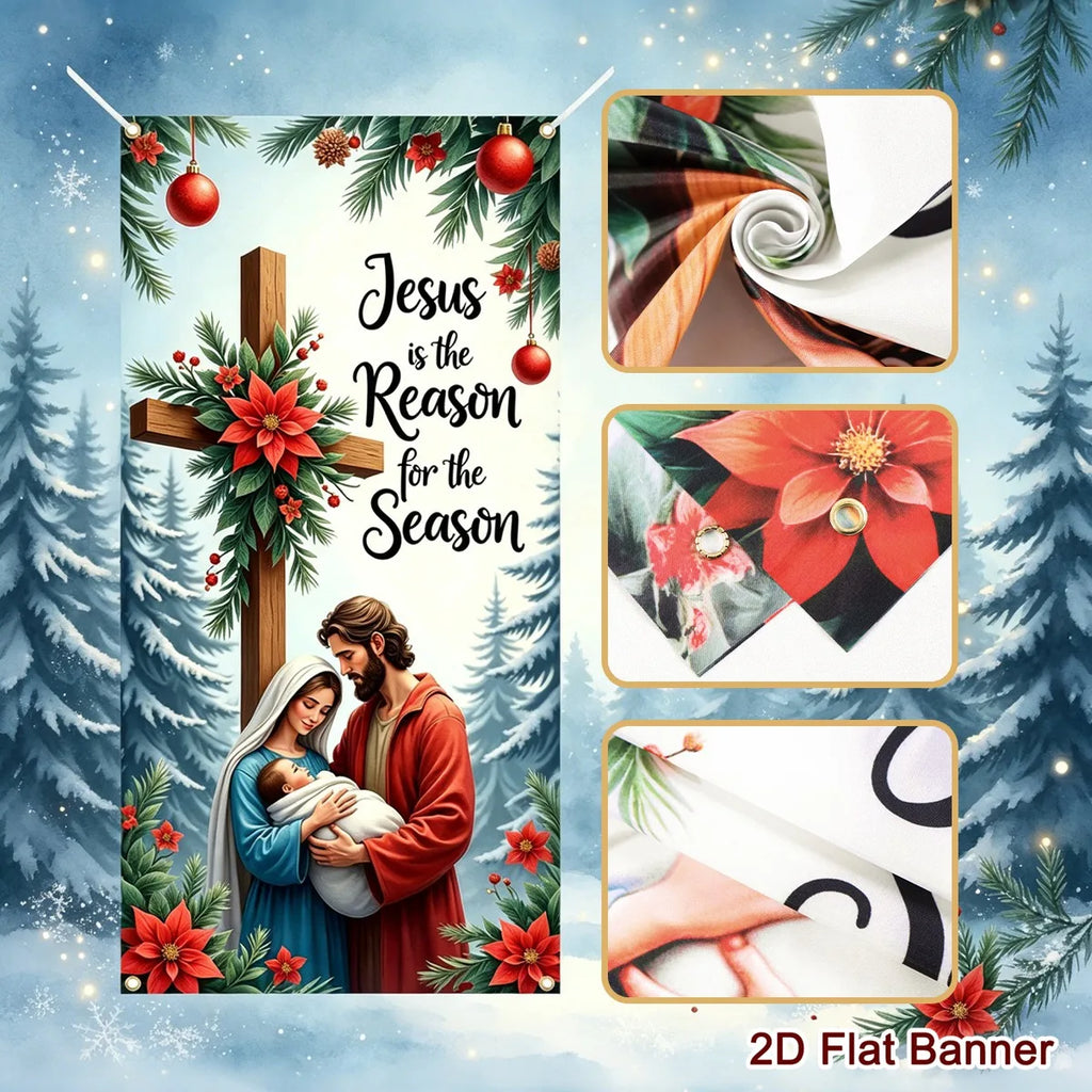 Christmas Door Banner-Nativity Cross Design 60*120cm Polyester Door Cover Entrance Decoration Holiday Decor Christmas Ornament