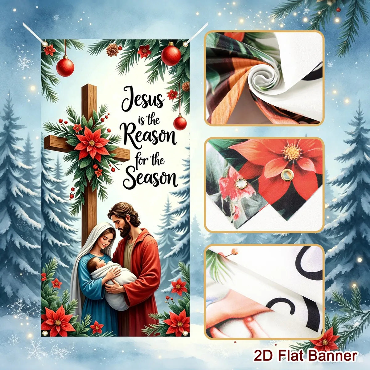 Christmas Door Banner-Nativity Cross Design 60*120cm Polyester Door Cover Entrance Decoration Holiday Decor Christmas Ornament