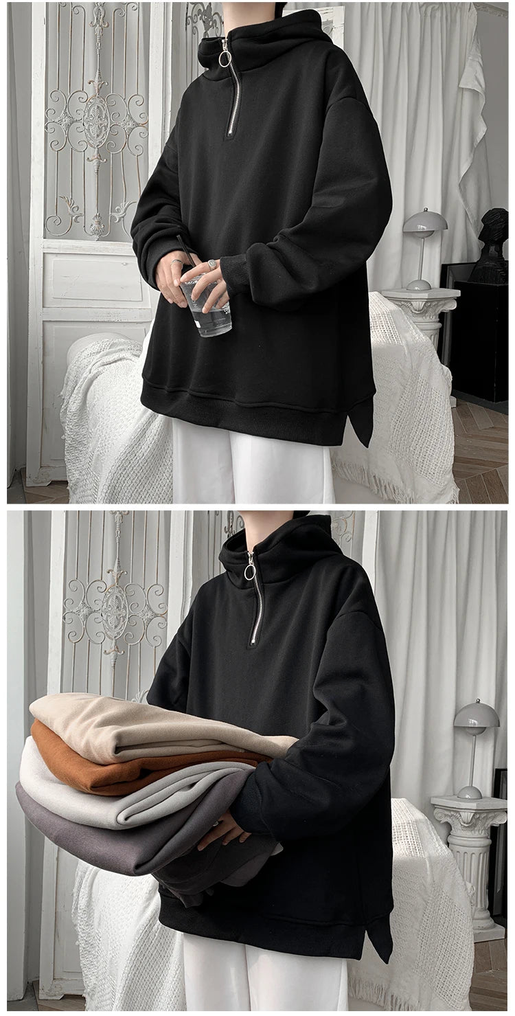Turtleneck Hoodie Zipper Pullovers Streetwear Hip Hop Hooded Sweatshirt Men Clothing Korean Couples Harajuku Coat