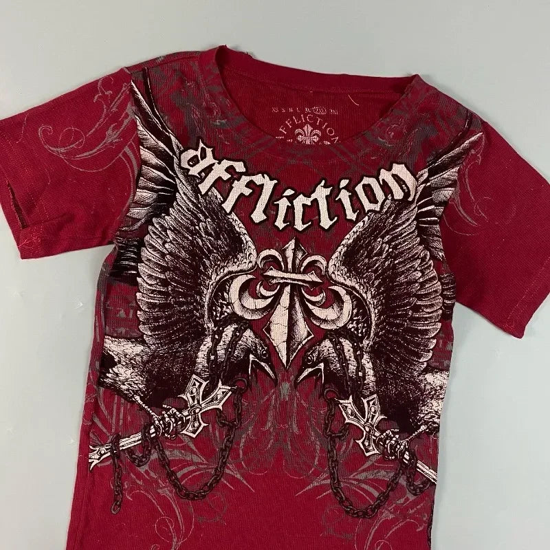 Men's T-shirt American Fashion Tops 90s Affliction Retro Red