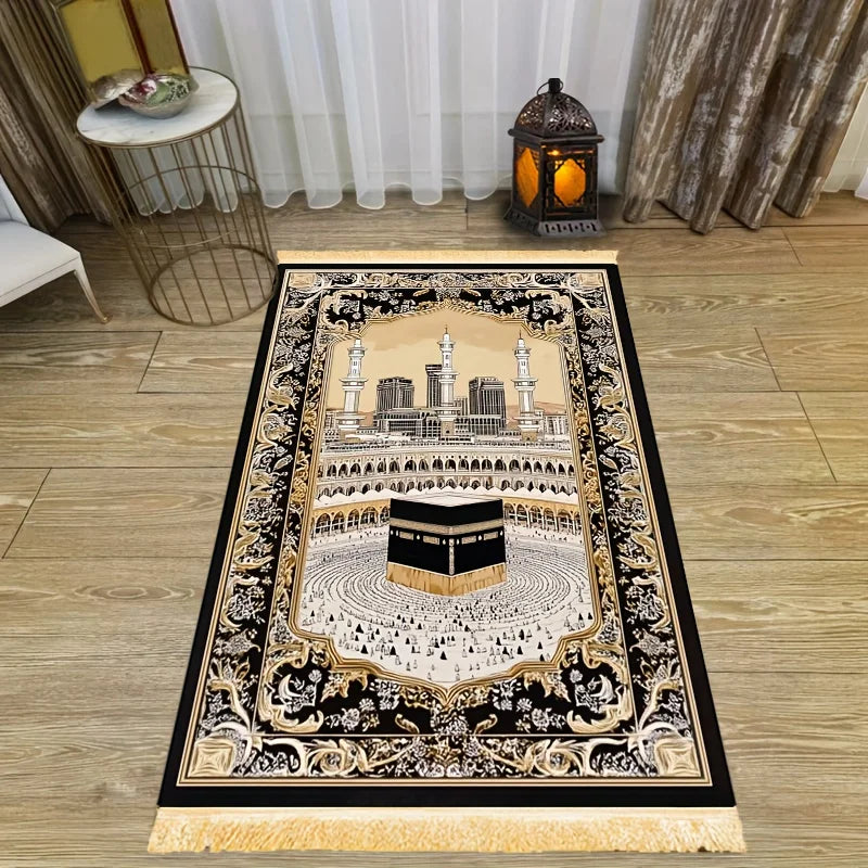 VIKAMA Solemn Black and Gold Religious Prayer Rug Comfortable, Soft, Warm and Non-Slip Home Worship Activity Prayer Mat
