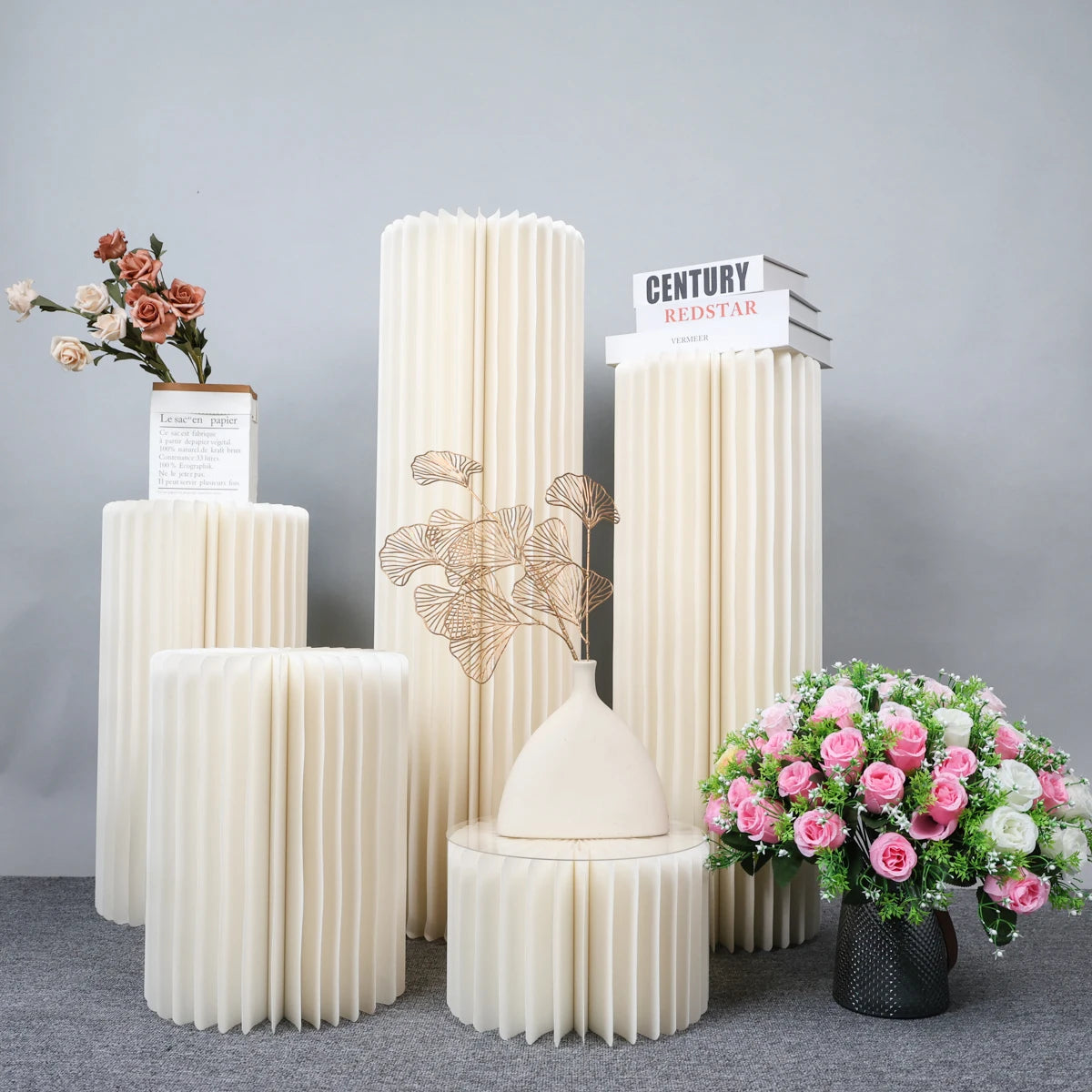 Centerpieces Cardboard Vases Foldable Cardboard Display Columns Stand for Wedding Birthday Party Backdrop Cupcake Decorations