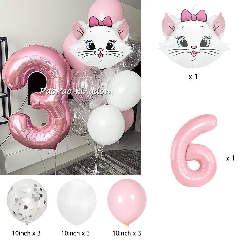 1 Set Marie Cat Theme Balloons Kids Happy Birthday Party Decor Latex Foil Balloons Baby Shower Girl Toys Gift