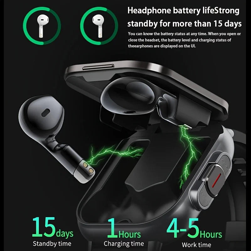 2-in-1 Smart Watch with Hidden Wireless Earbuds Compatible for