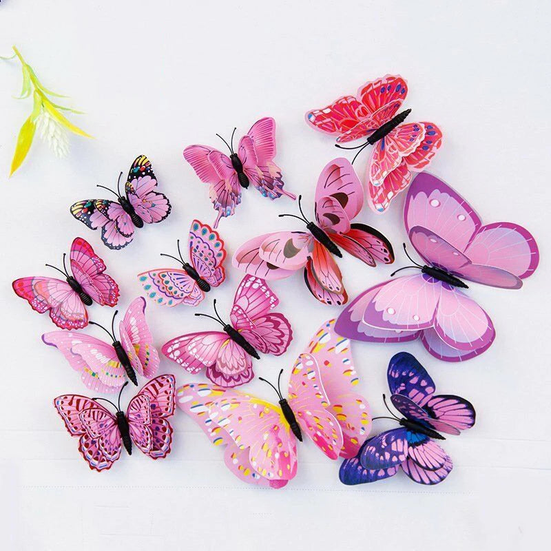 12Pcs Double Layer 3D Butterfly Wall Stickers Home Room Decor Butterflies For Wedding Decoration Magnet Fridge Decals