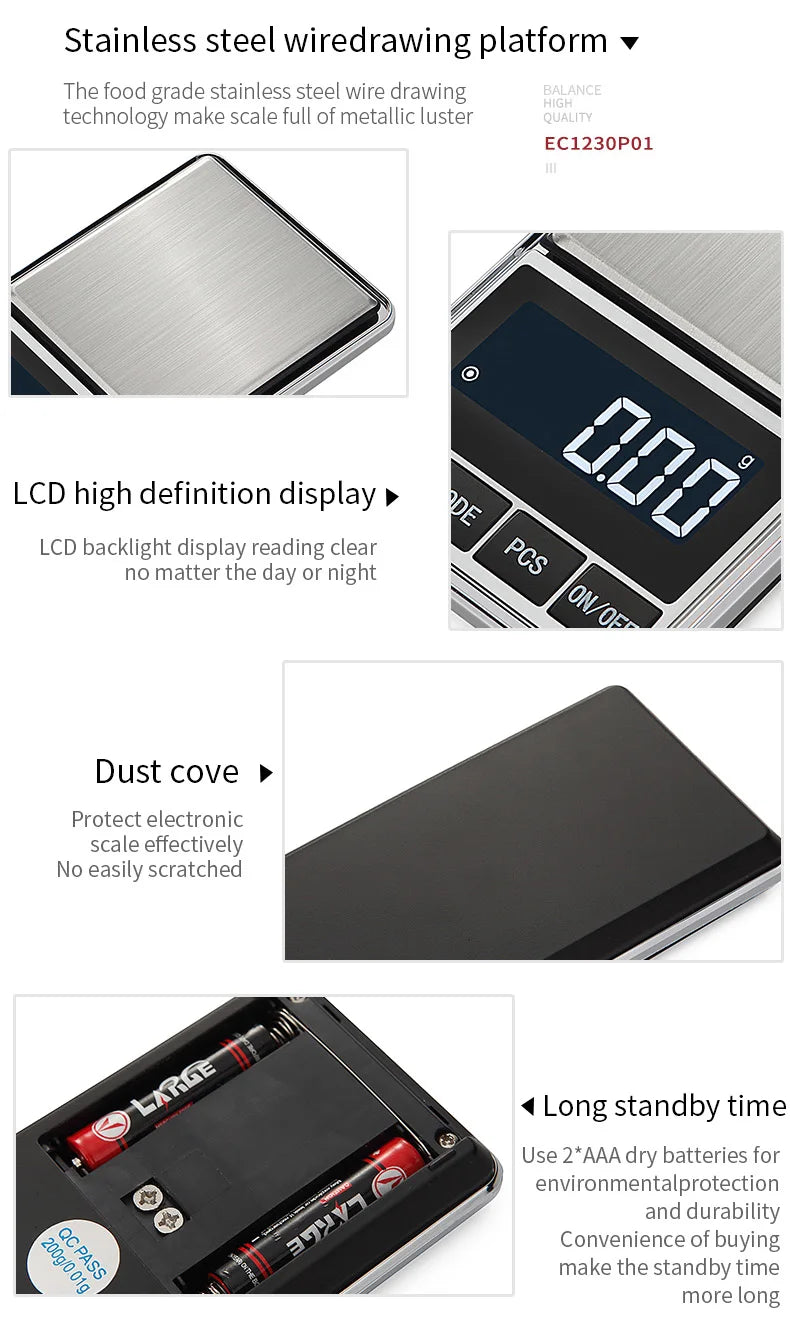 Electronic Pocket Jewelry Scale Balance Gram 0.01/0.1g Accuracy for Gold Precision Mini Pocket Scale Smart Kitchen Weight Scales