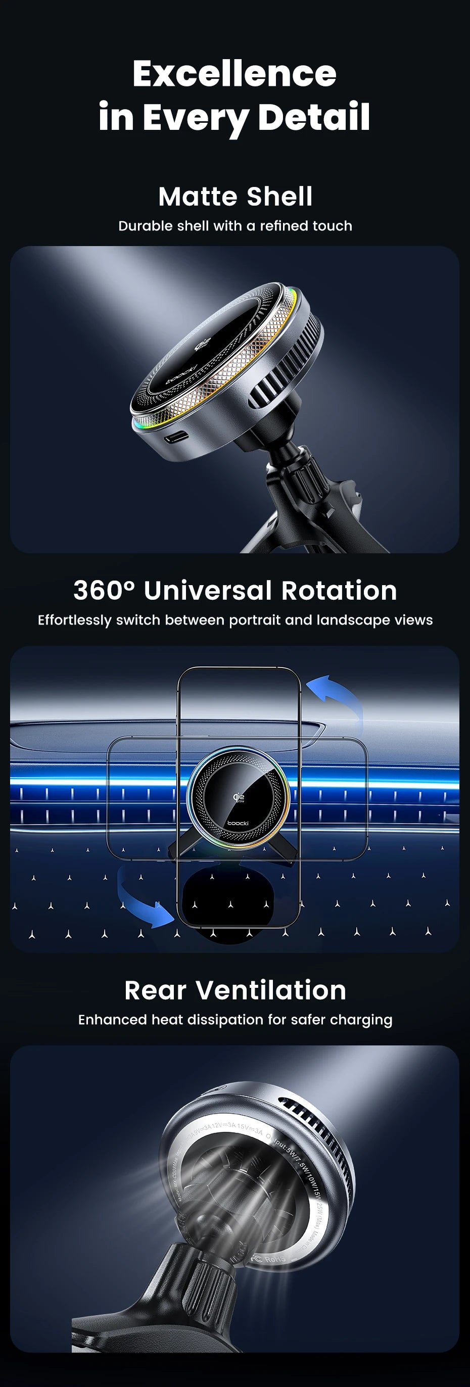 Toocki Qi2.2 25W Car Wireless Charger Phone Holder Stand TEC Cooling for iPhone 17 16 15 Pro Max Smasung S26 S25 Magsafe Charger