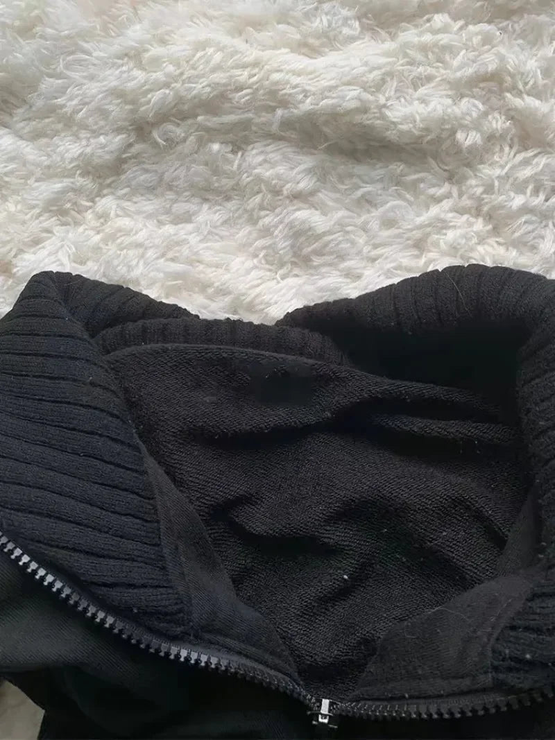 New Gothic Pattern Sweatshirt Hoodie Versatile Fashion Cardigan Casual Hoodie Women Solid Color Pleated Slim Top Winter Retro