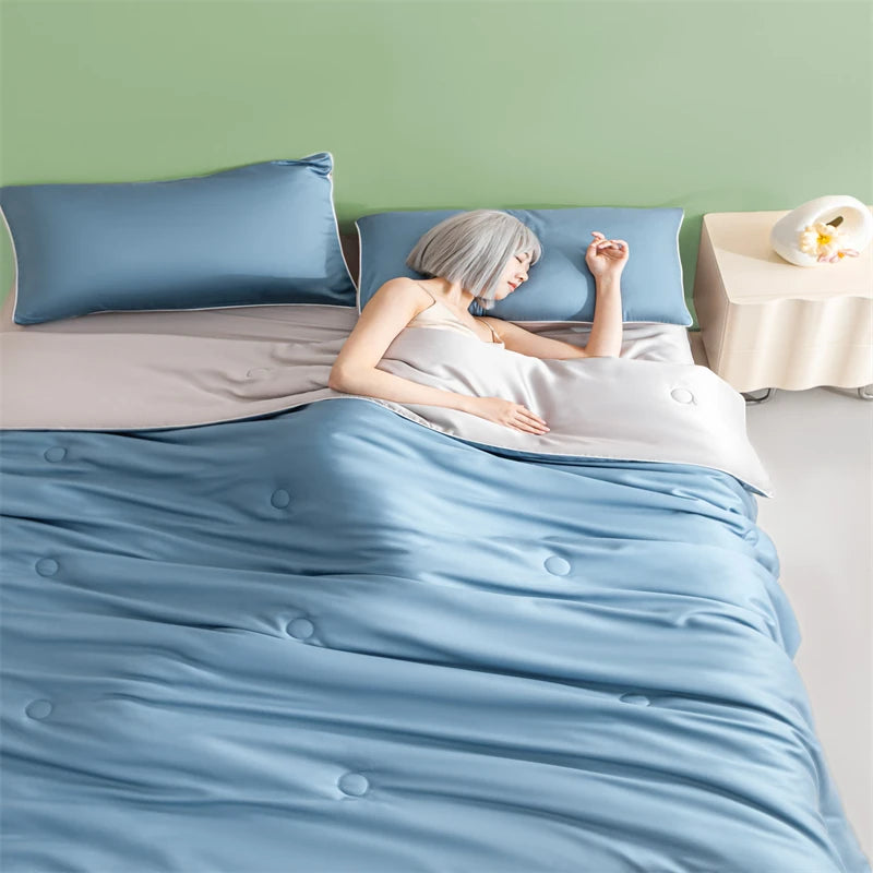 New Cooling Sensation Summer Duvet Brings Coolness Washed Ice Silk Blanket Instant Cool Quilt All Ages Silky Touch Comforter Set