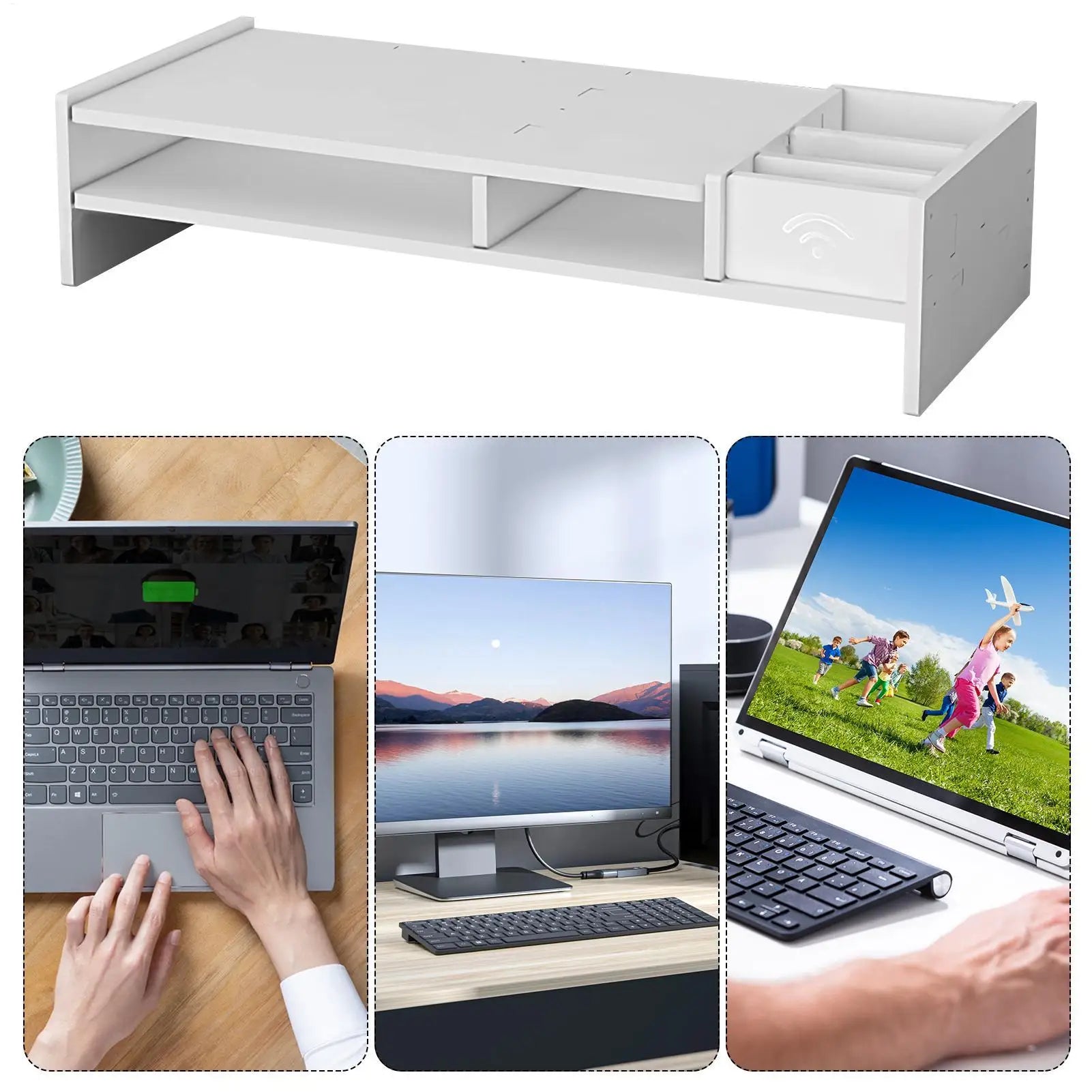 3-Tier Desk Organizer Shelf Desk Riser Height Adjustable Computer Stand Desk Shelf Riser Computer Shelf Storage Rack Stand Riser