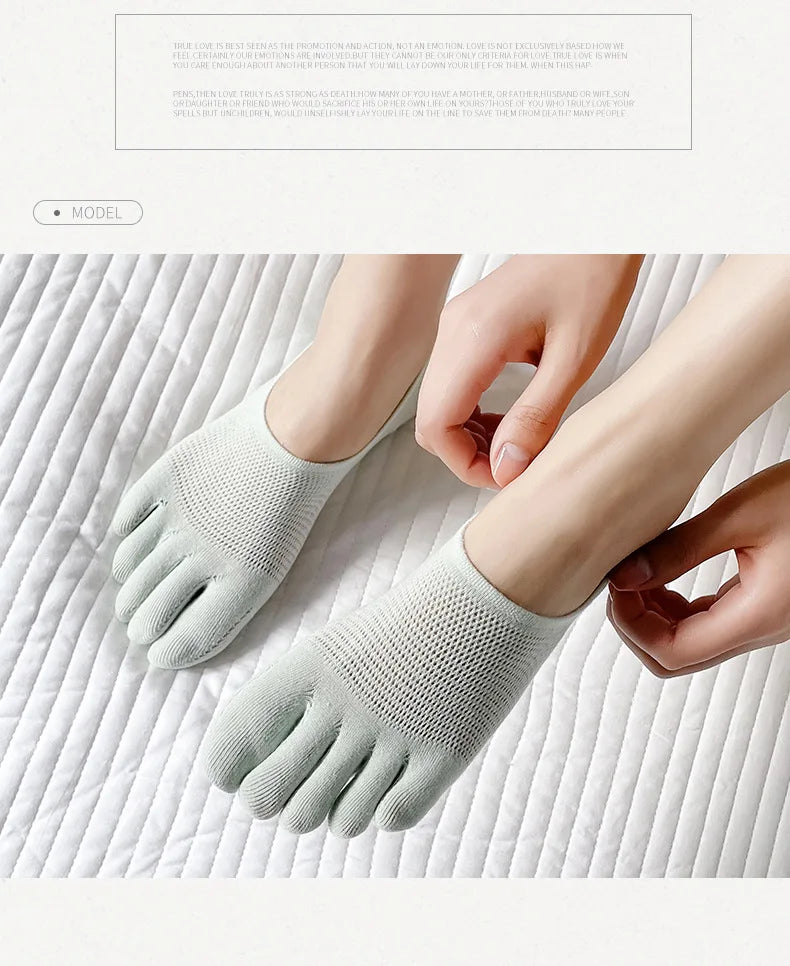 5 Pairs Summer Mesh Toe Socks Women Low Cut Toe Socks with Separate Fingers No-show Slipper Invisible Socks Five Finger
