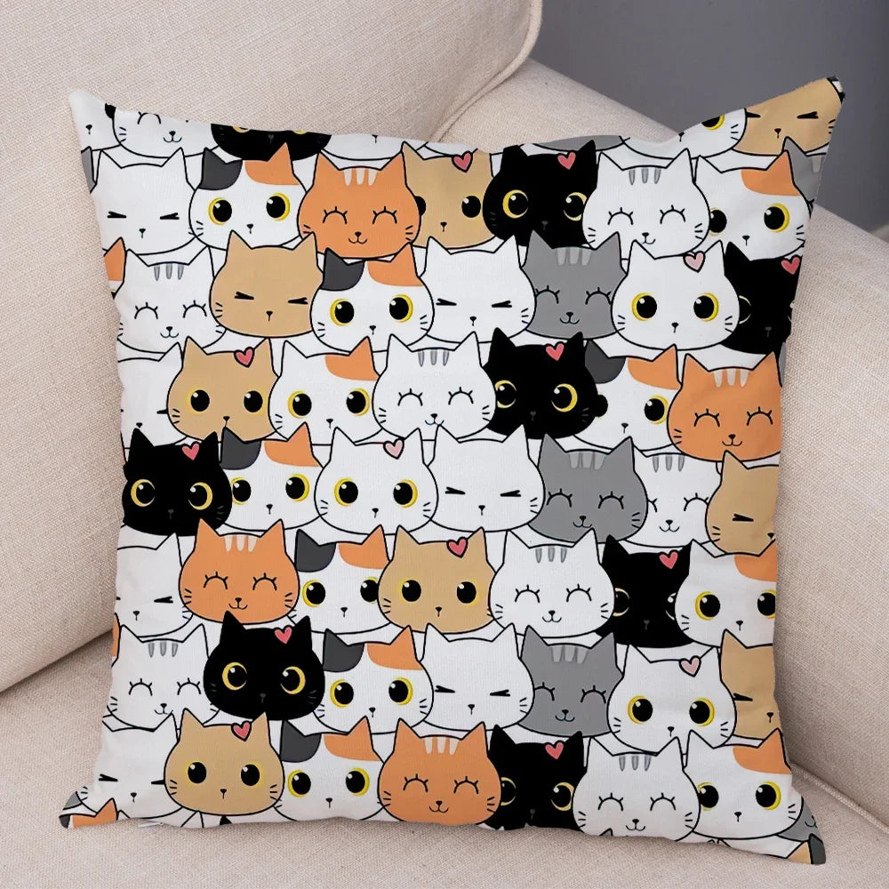 Cute Pet Hello Cat Cushion Cover Double Print Soft Plush Pillowcase for Sofa Home Car Decor Cartoon Animal Pillows Case 45x45cm