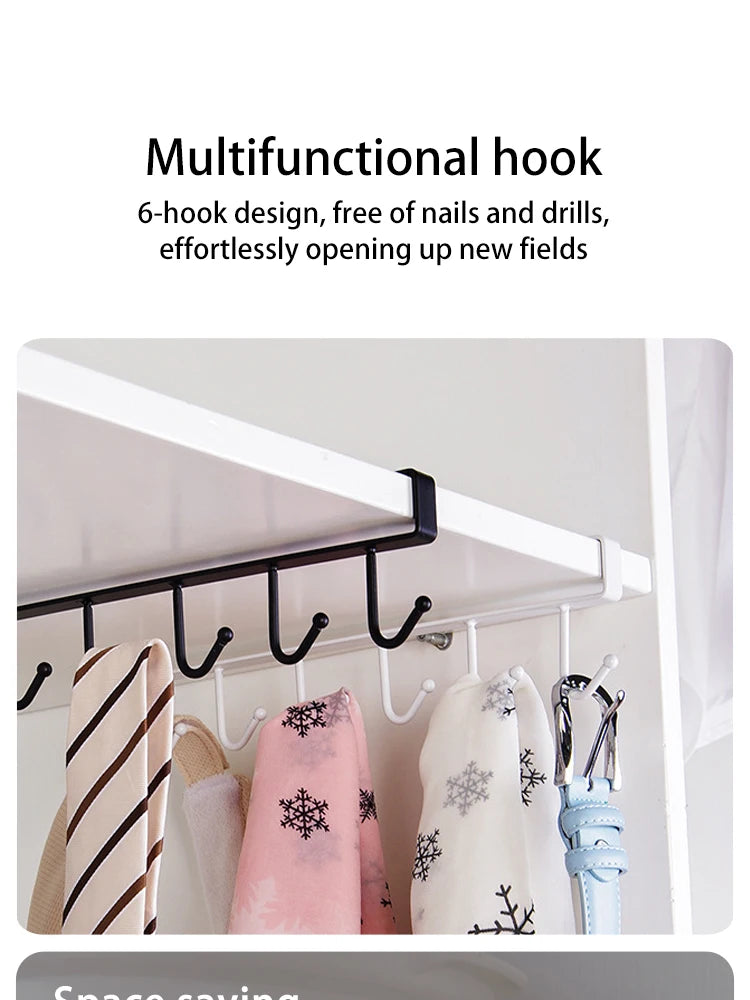 1/2pcs 6 Hook Coffee Cup Mug Holder Black White Hooks Shelf Multifunction Kitchen Cabinet Sundries Organizer Storage Hanger