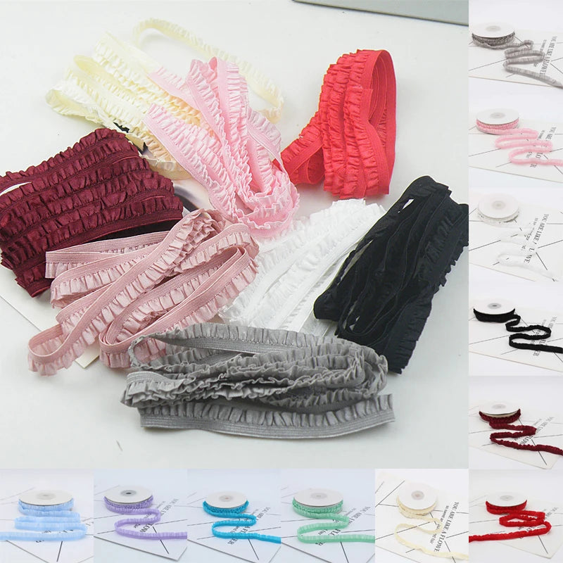 5yards 10mm Lace Elastic Ribbon Nylon Ruffled Pleated Elastic Band For Bra Waist Band Garment Lace Trim DIY Sewing Accessories