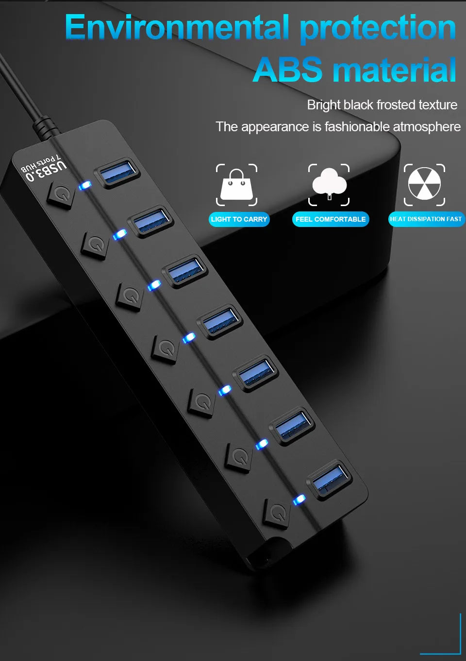 USB 3.0 Hub USB Hub 2.0 Multi Splitter 100cm Long Cable Multiple