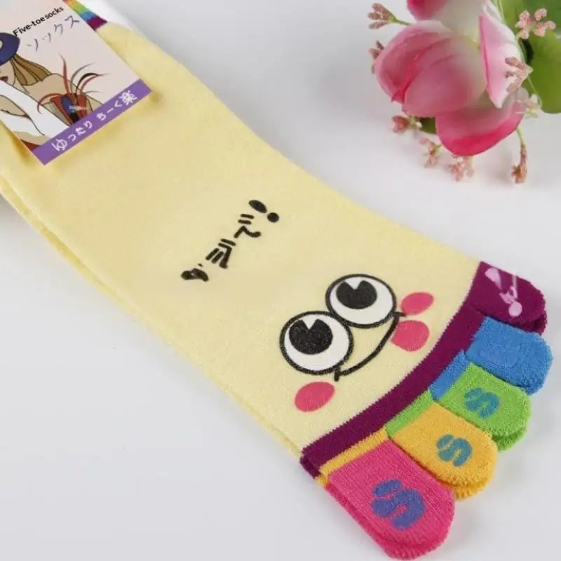 NEW Cute Cartoon Five-toed Crew Finger Socks, Breathable Short Cotton Socks for Casual Wear, Novelty Toe Socks with Funny Design