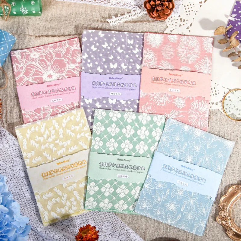 Vintage - style Background Paper Set (12 Sheets), Decorative Material for Notebook Decoration, Scrapbooking