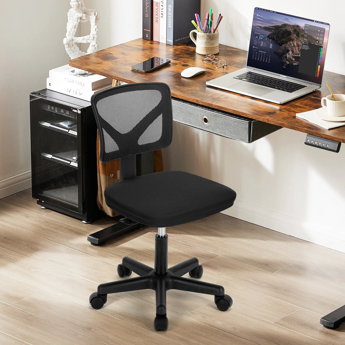 JHK Mesh with Lumbar Support Armless Office Chair Low
