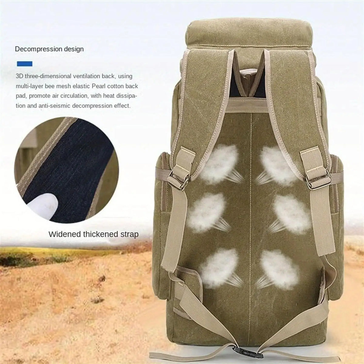 1pc 90L Hiking Daypack Backpack Canvas Hydration Pack for