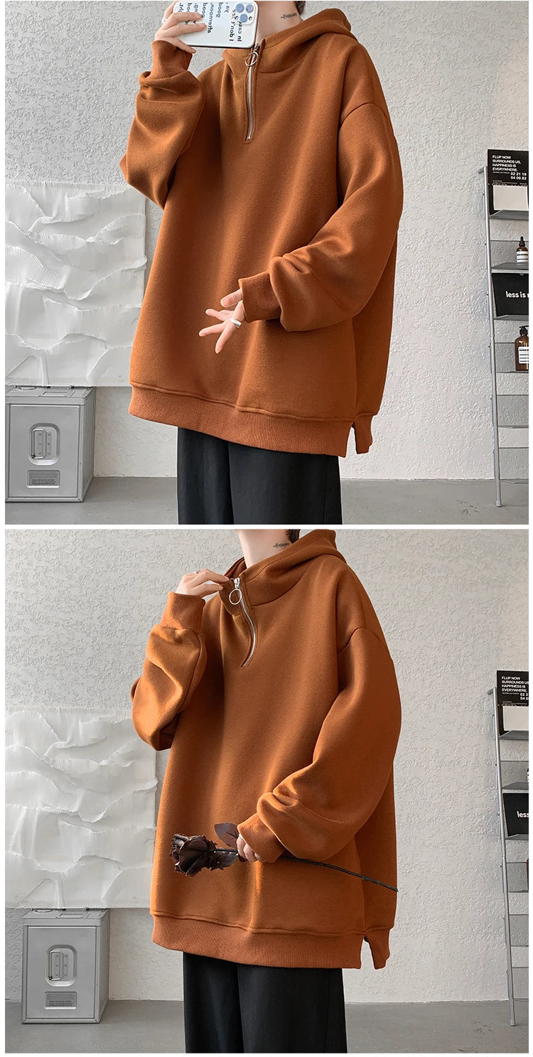 Turtleneck Hoodie Zipper Pullovers Streetwear Hip Hop Hooded Sweatshirt Men Clothing Korean Couples Harajuku Coat