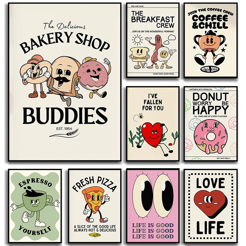 Retro Interesting Cartoon Poster Print Canvas Art Pictures Home for Kitchen and Living Room Modern Wall Decor Frameless Painting