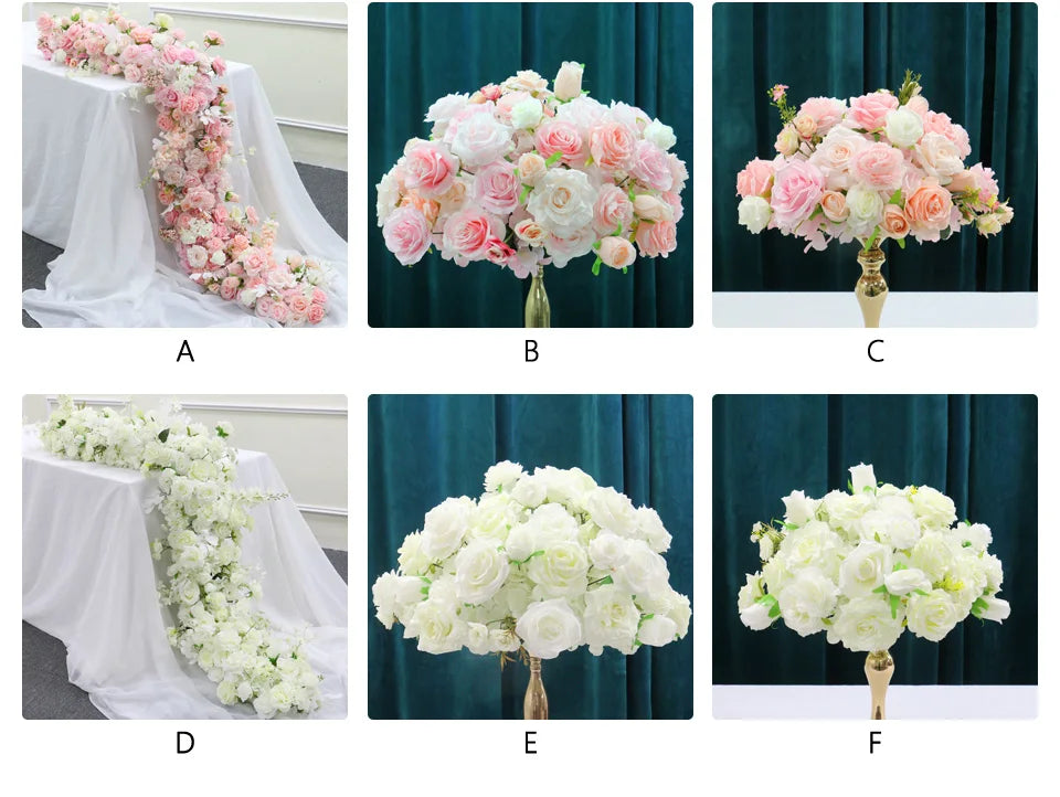 White Wedding Backdrop Decor Rose Floor Flower Runner Event Table Centerpieces Ball Pink Floral Strip Arrangement Party Props