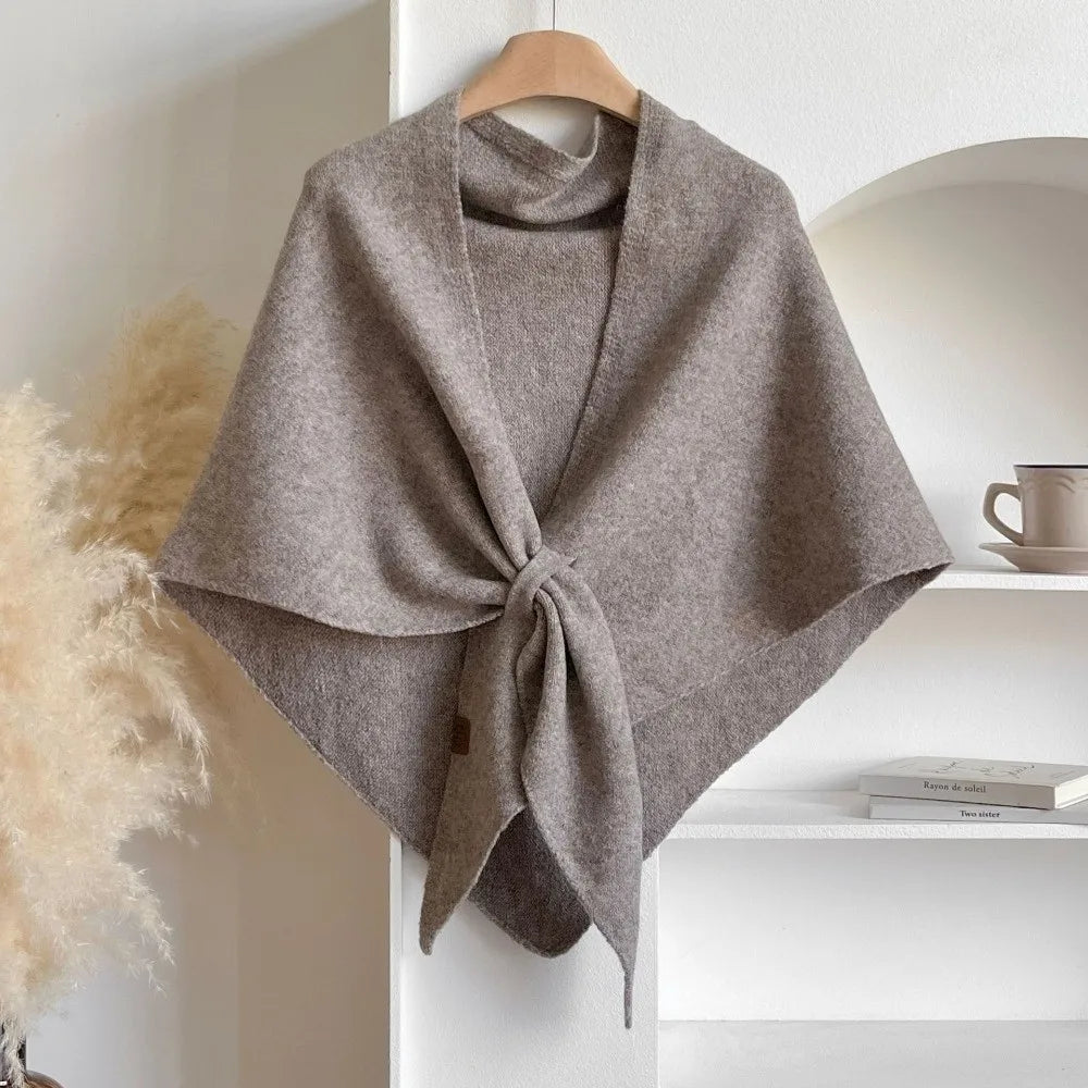 Casual Solid Color Knitted Shawl Thickened Soft Triangle Scarf Winter Warm Neck Wrap Wool Blended Shawl