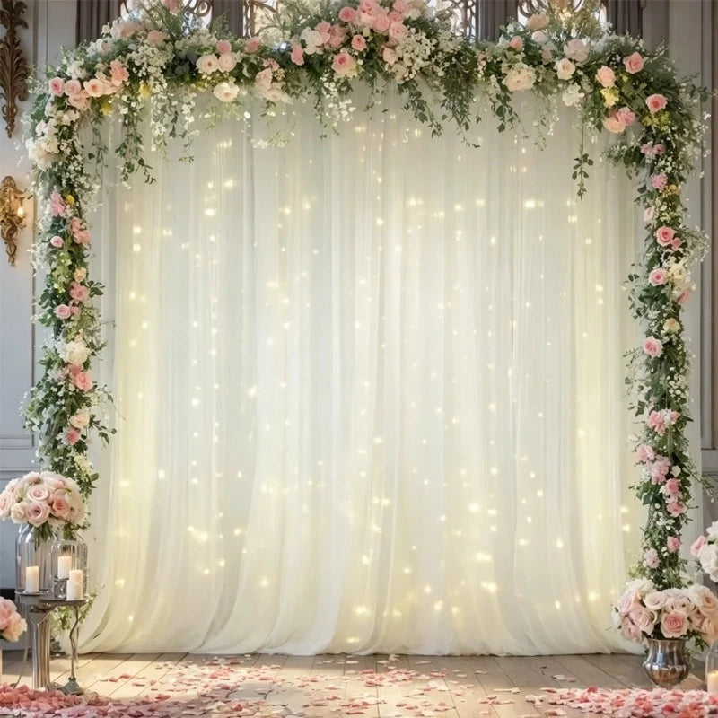 3M LED White Tulle Backdrop Curtains with Light Decoration