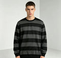 Unisex Black Neckline Black Grey Stripe Polyester Long Sleeve