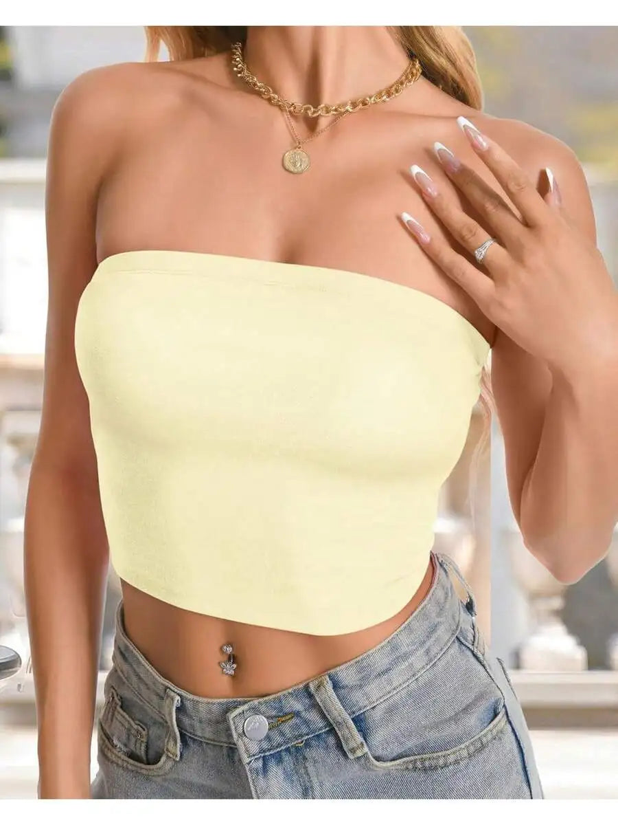 Women Tube Tops Strapless Shirt Summer Outfits Bandeau Basic Crop