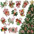 12 Pcs Wooden Christmas Tree Ornaments Cute Candy Cane Bow Bells Hanging Pendants Fun Xmas Holiday Decorations Accessories